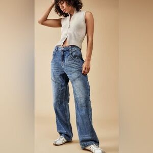BDG Jeans Carpenter Baggy Bella Acid Wash Blue Flare & Wide Leg Jeans